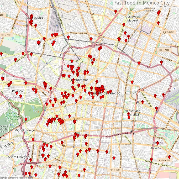 Fast food Mexico City - map of restaurants