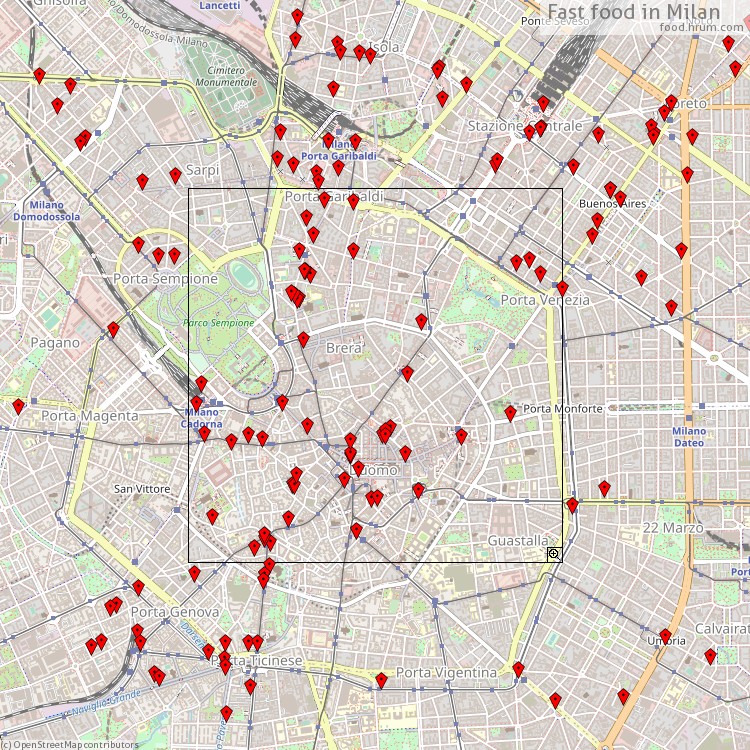 Fast food Milano - map of restaurants
