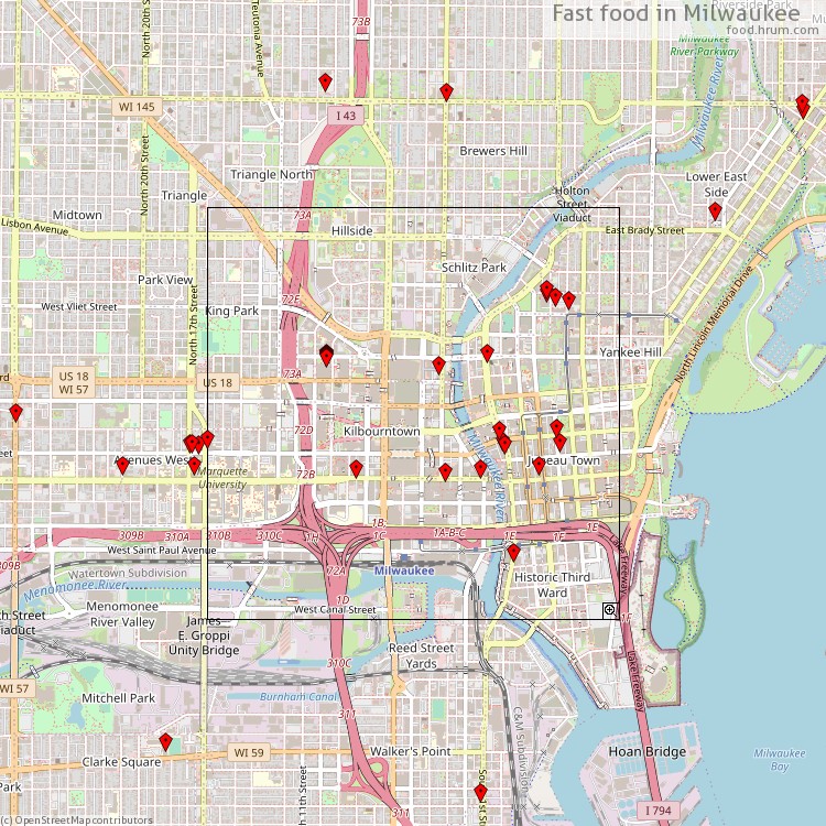 Fast food Milwaukee - map of restaurants