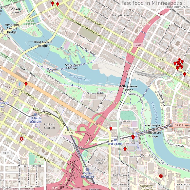 Fast food Minneapolis - map of restaurants