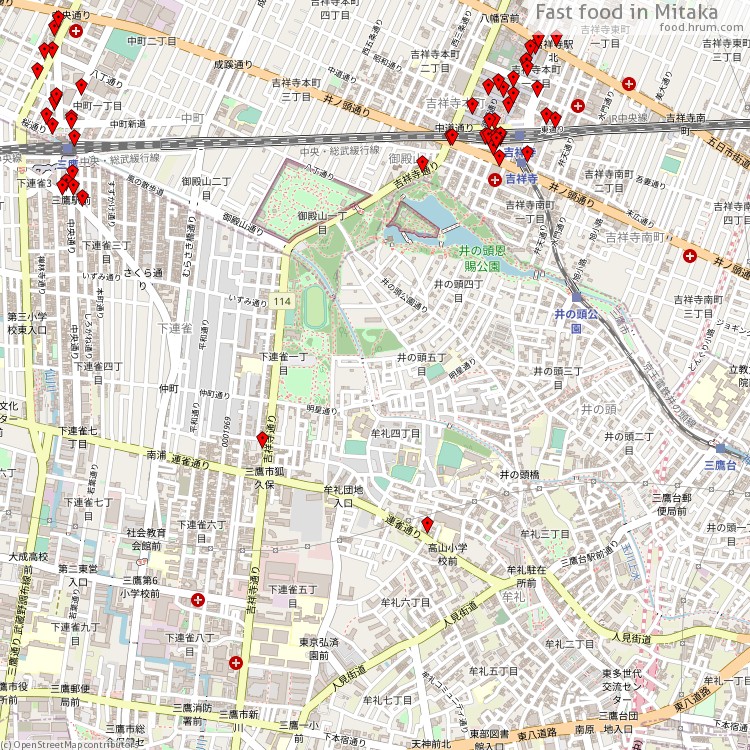 Fast food 三鷹市 - map of restaurants