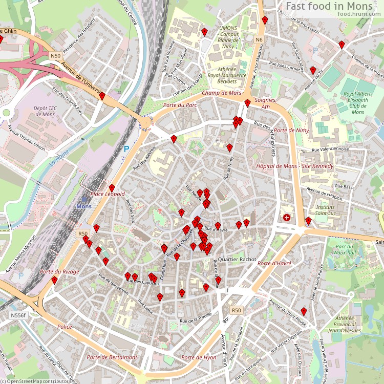 Fast food Mons - map of restaurants