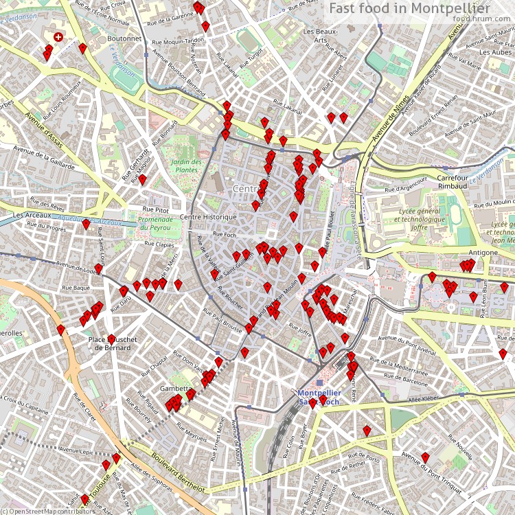 Fast food Montpellier - map of restaurants