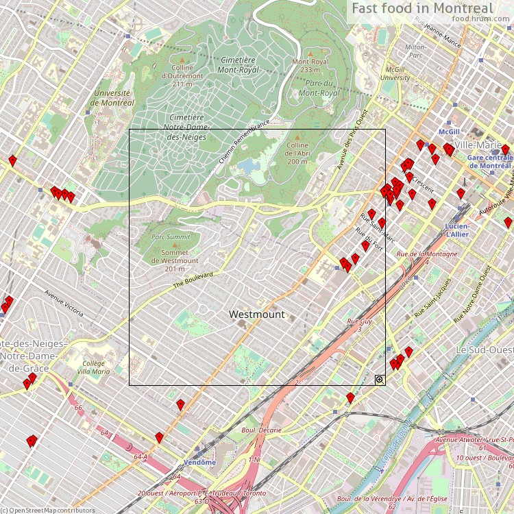 Fast food Montréal - map of restaurants