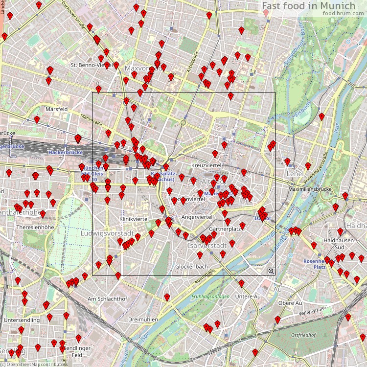 Fast Food München - map of restaurants