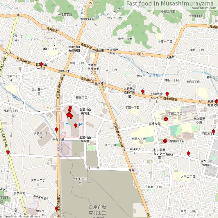 Fast food Musashimurayama - map of restaurants