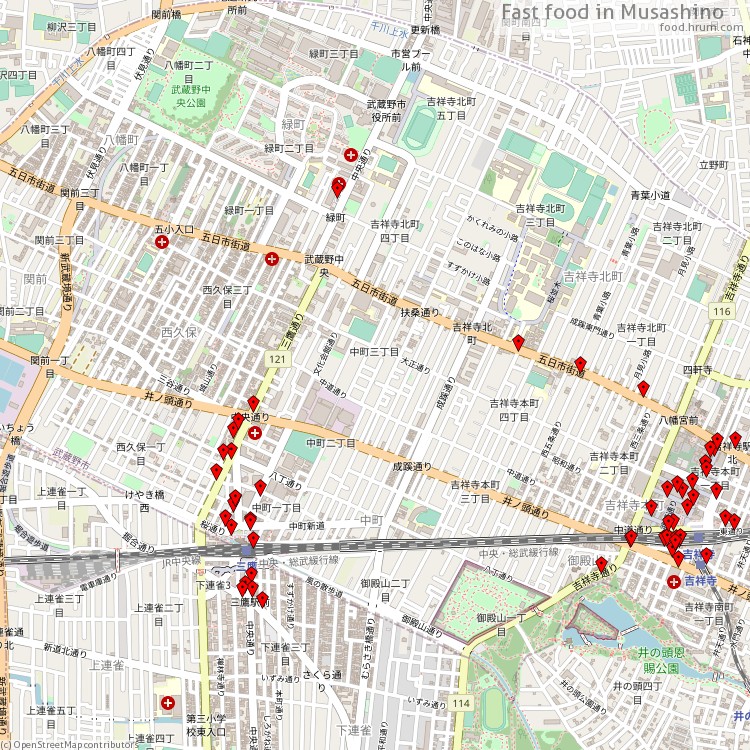 Fast food 武蔵野市 - map of restaurants