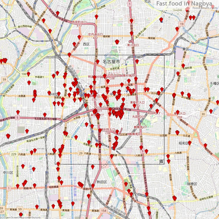 Fast food Nagoya - map of restaurants
