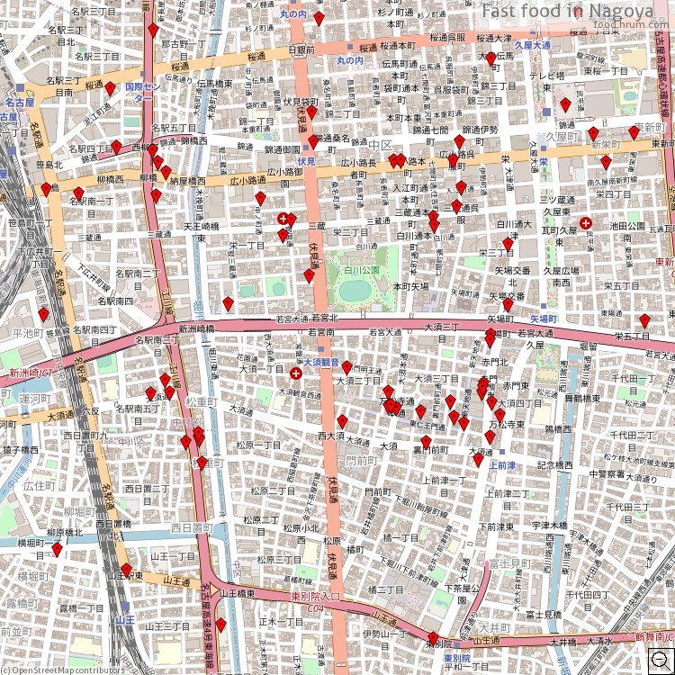 Fast food Nagoya - map of restaurants