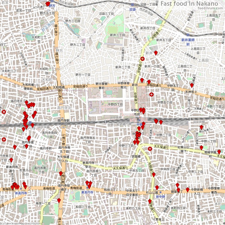 Fast food Nakano - map of restaurants
