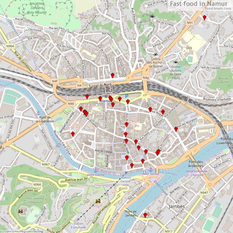 Fast food Namur - map of restaurants