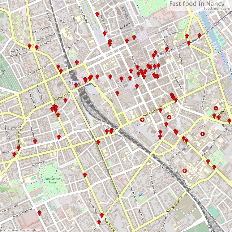 Fast food Nancy - map of restaurants