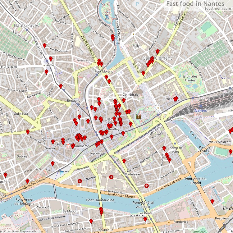 Fast food Nantes - map of restaurants