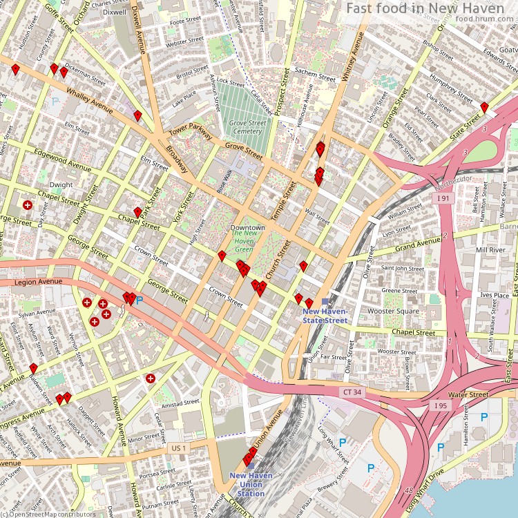 Fast food New Haven - map of restaurants