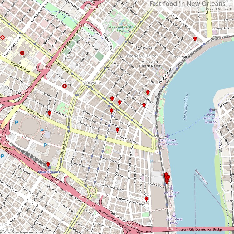 Fast food New Orleans - map of restaurants