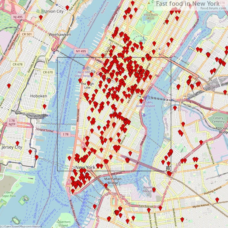 Fast food New York - map of restaurants