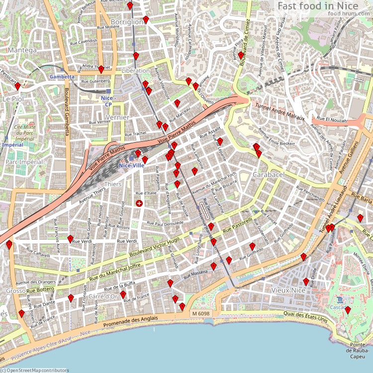 Fast food Nice - map of restaurants