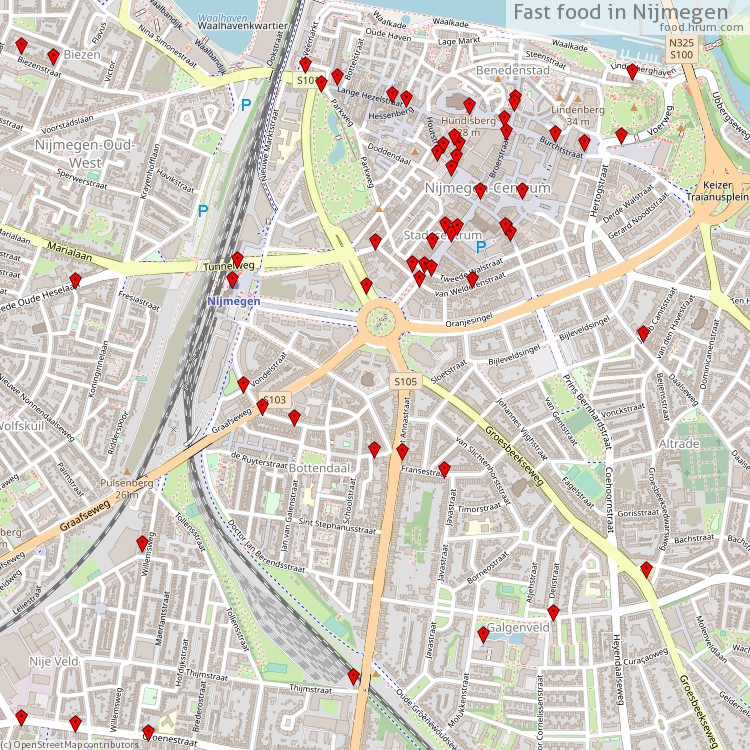 Fast food Nijmegen - map of restaurants