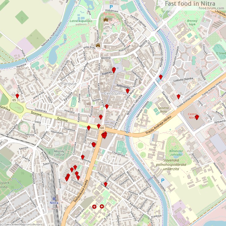 Rýchle občerstvenie Nitra - map of restaurants