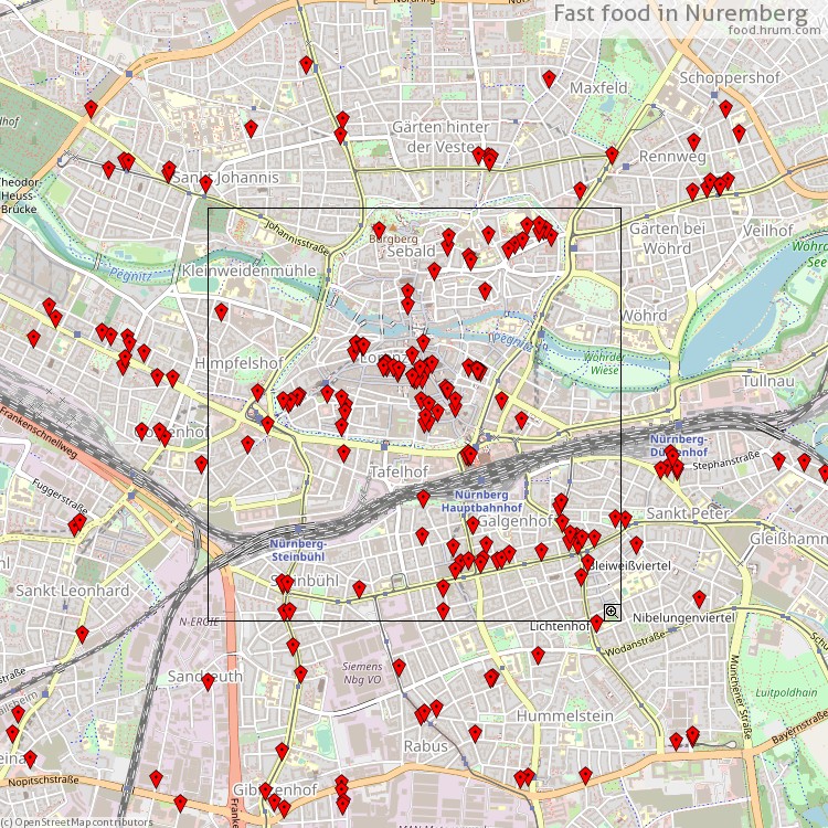 Fast Food Nürnberg - map of restaurants