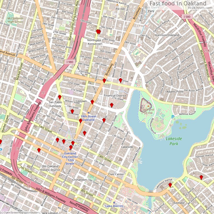 Fast food Oakland - map of restaurants