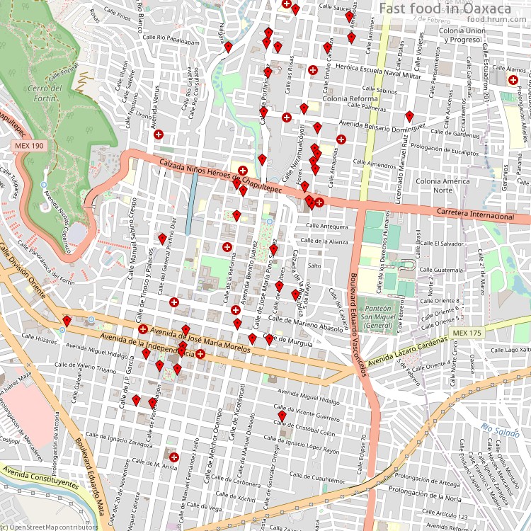 Fast food Oaxaca - map of restaurants