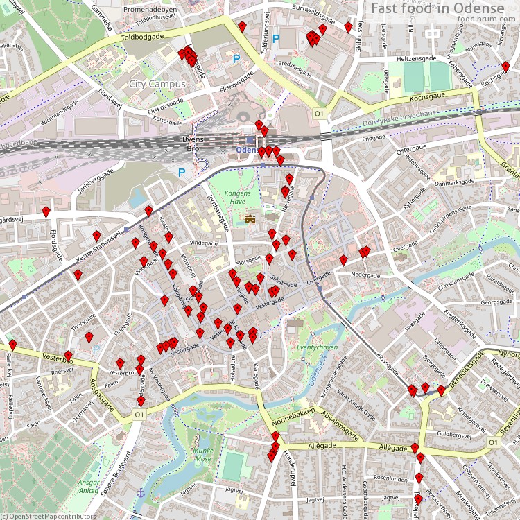 Fastfood Odense - map of restaurants