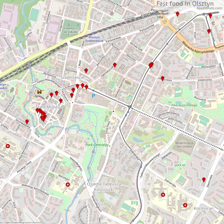 Fast food Olsztyn - map of restaurants