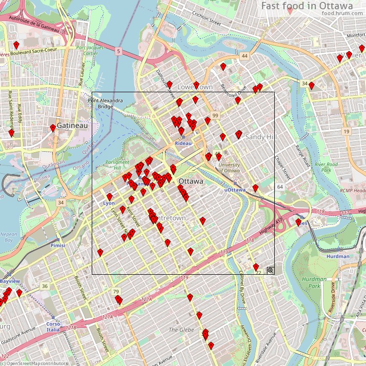 Fast food Ottawa - map of restaurants