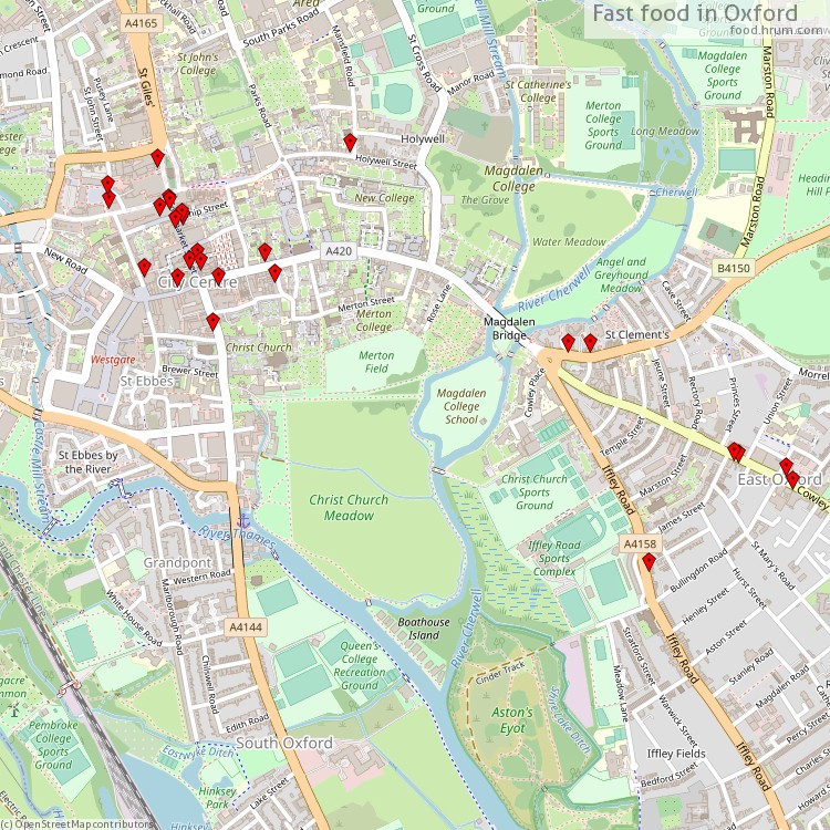 Fast food Oxford - map of restaurants