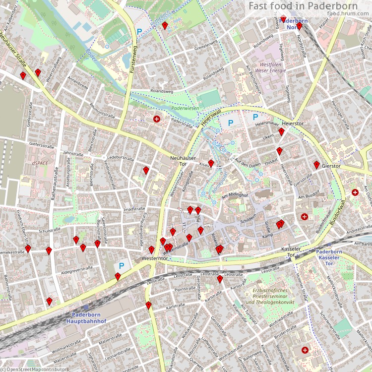 Fast Food Paderborn - map of restaurants
