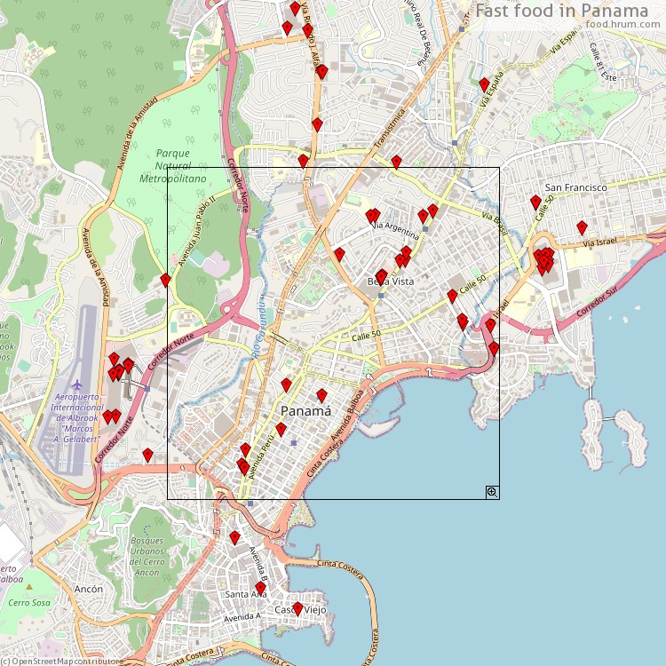 Fast food Panama - map of restaurants