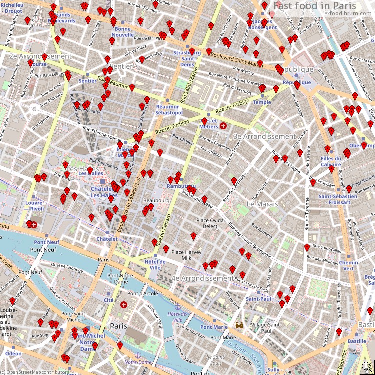 Fast food Paris - map of restaurants