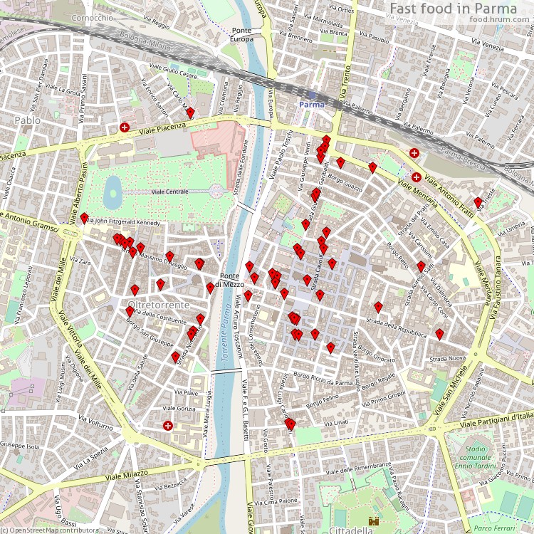 Fast food Parma - map of restaurants