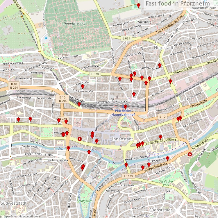 Fast Food Pforzheim - map of restaurants