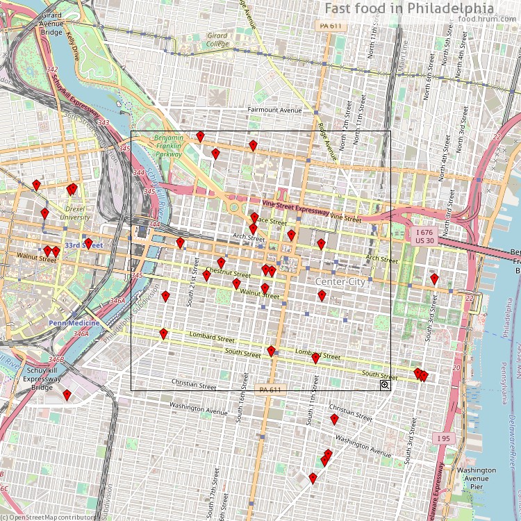 Fast food Philadelphia - map of restaurants