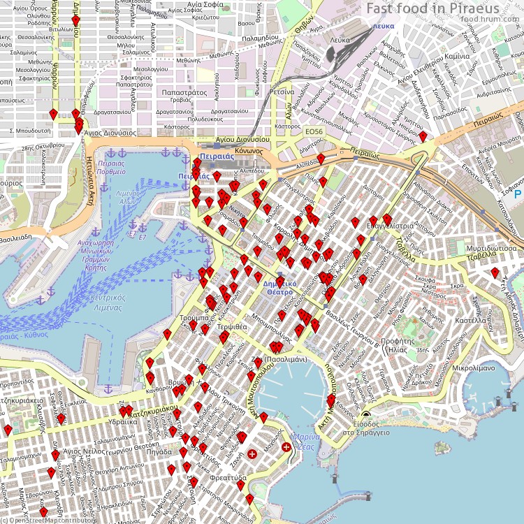 Fast food Piraeus - map of restaurants