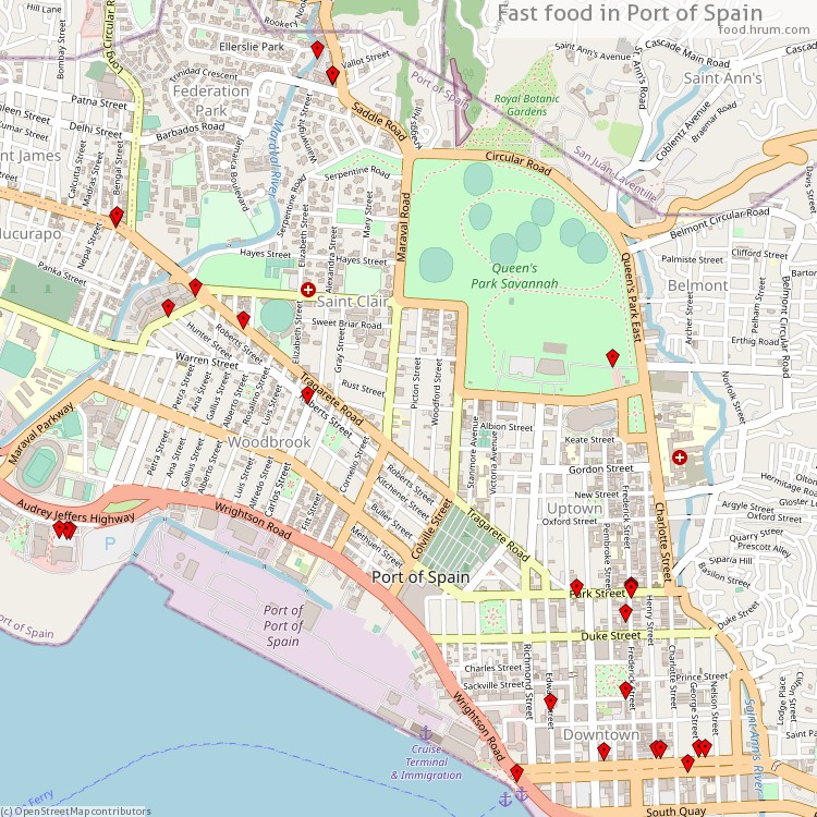 Fast food Port of Spain - map of restaurants