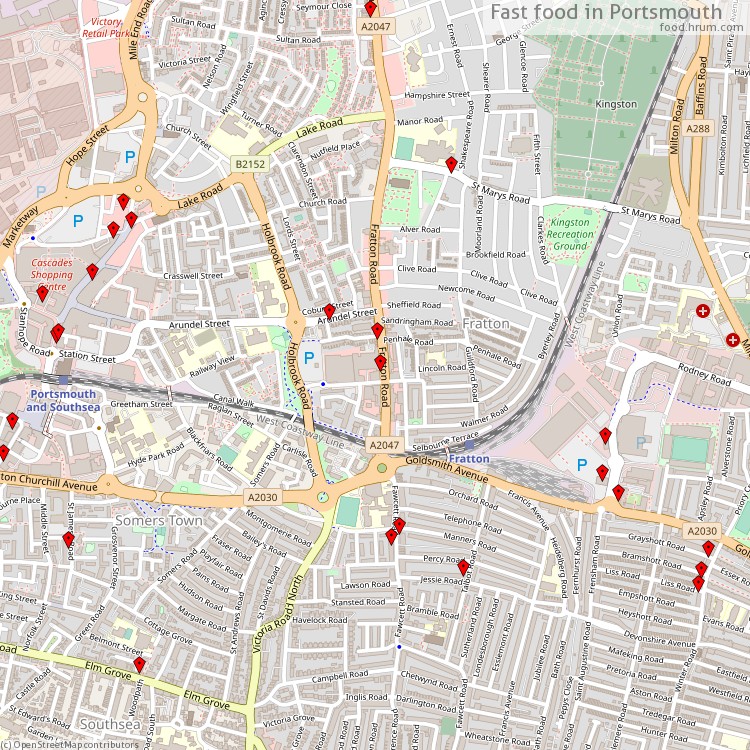 Fast food Portsmouth - map of restaurants