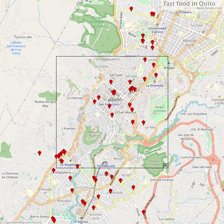 Fast food Quito - map of restaurants