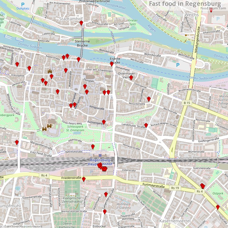 Fast Food Regensburg - map of restaurants