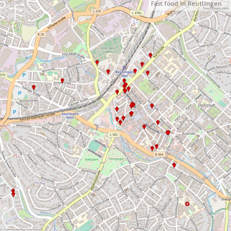 Fast Food Reutlingen - map of restaurants