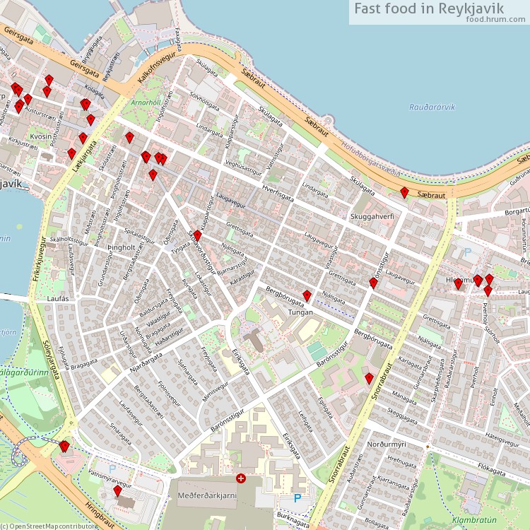Fast food Reykjavík - map of restaurants