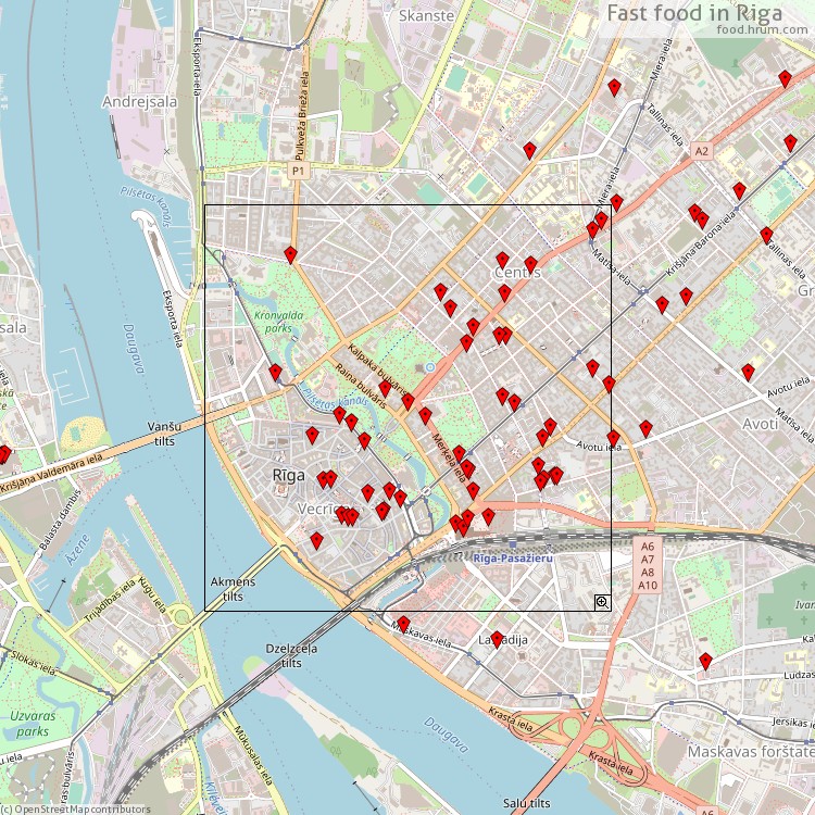 Fast food Riga - map of restaurants