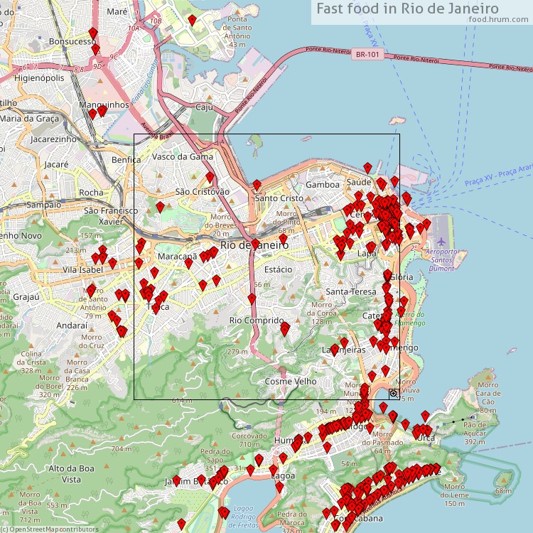 Fast food Rio de Janeiro - map of restaurants