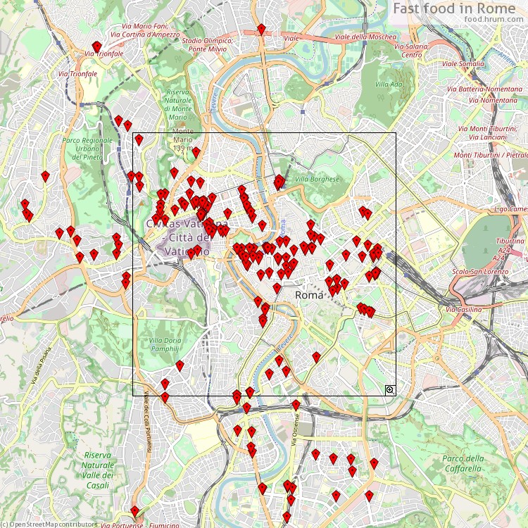 Fast food Rome - map of restaurants