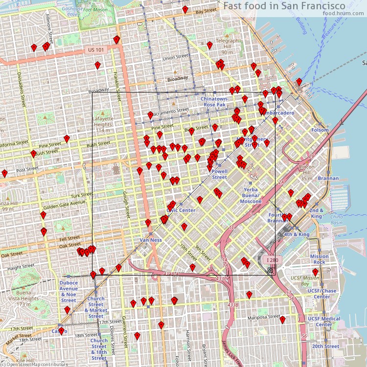 Fast food San Francisco - map of restaurants