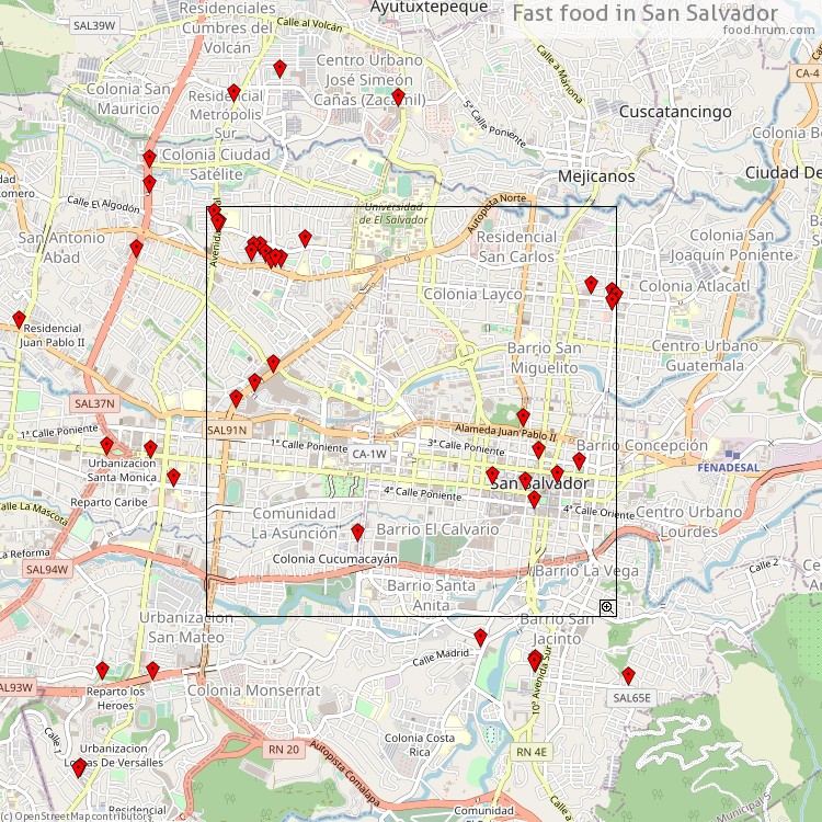 Fast food San Salvador - map of restaurants