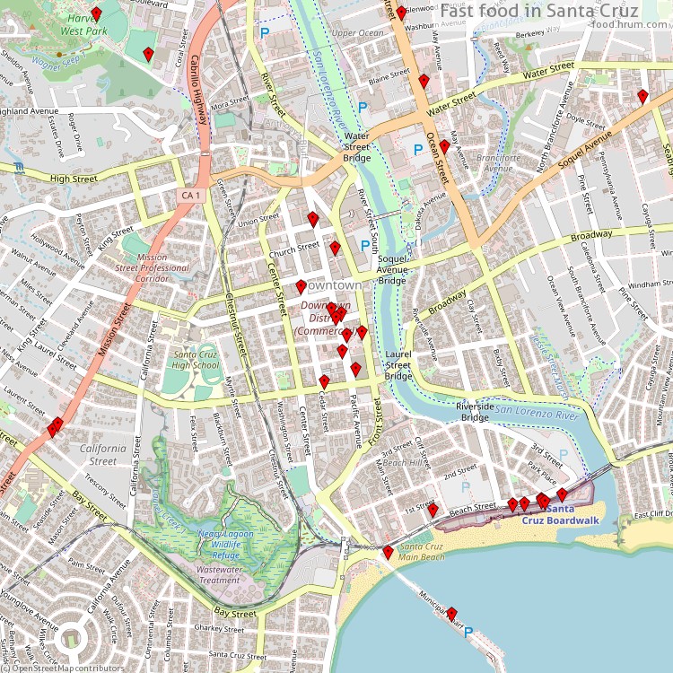 Fast food Santa Cruz - map of restaurants