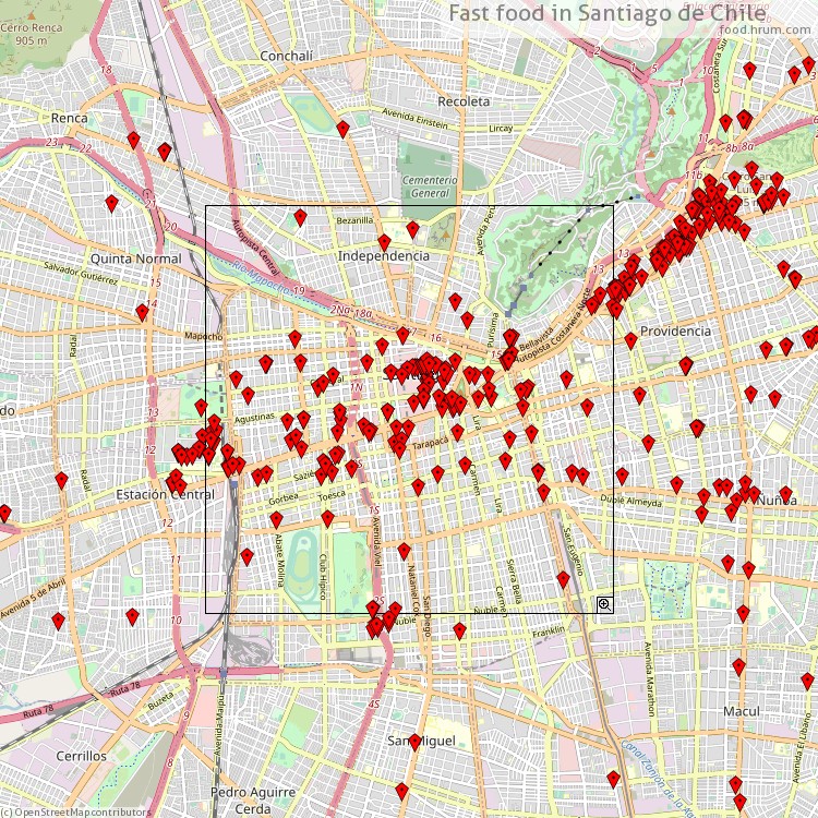 Fast food Santiago de Chile - map of restaurants